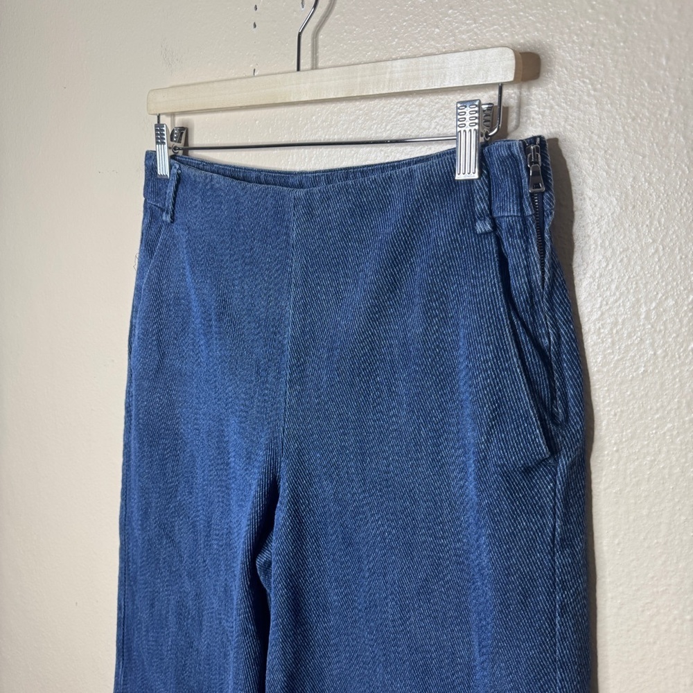 Massimo Dutti Pants Women's 10 Blue Corduroy Wide-Leg Croped Denim - Picture 2 of 9